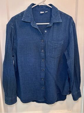 GAP Blue Cotton Gauze Crinkle Texture Oversized Button Down Shirt Womens M